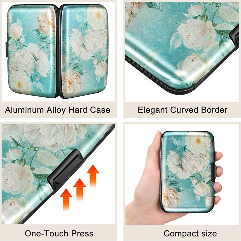 ELFISH Mini RFID Aluminum Wallet Credit Cards Holder Business Card Case Metal ID Case for Men Women(White peony) - Image 3